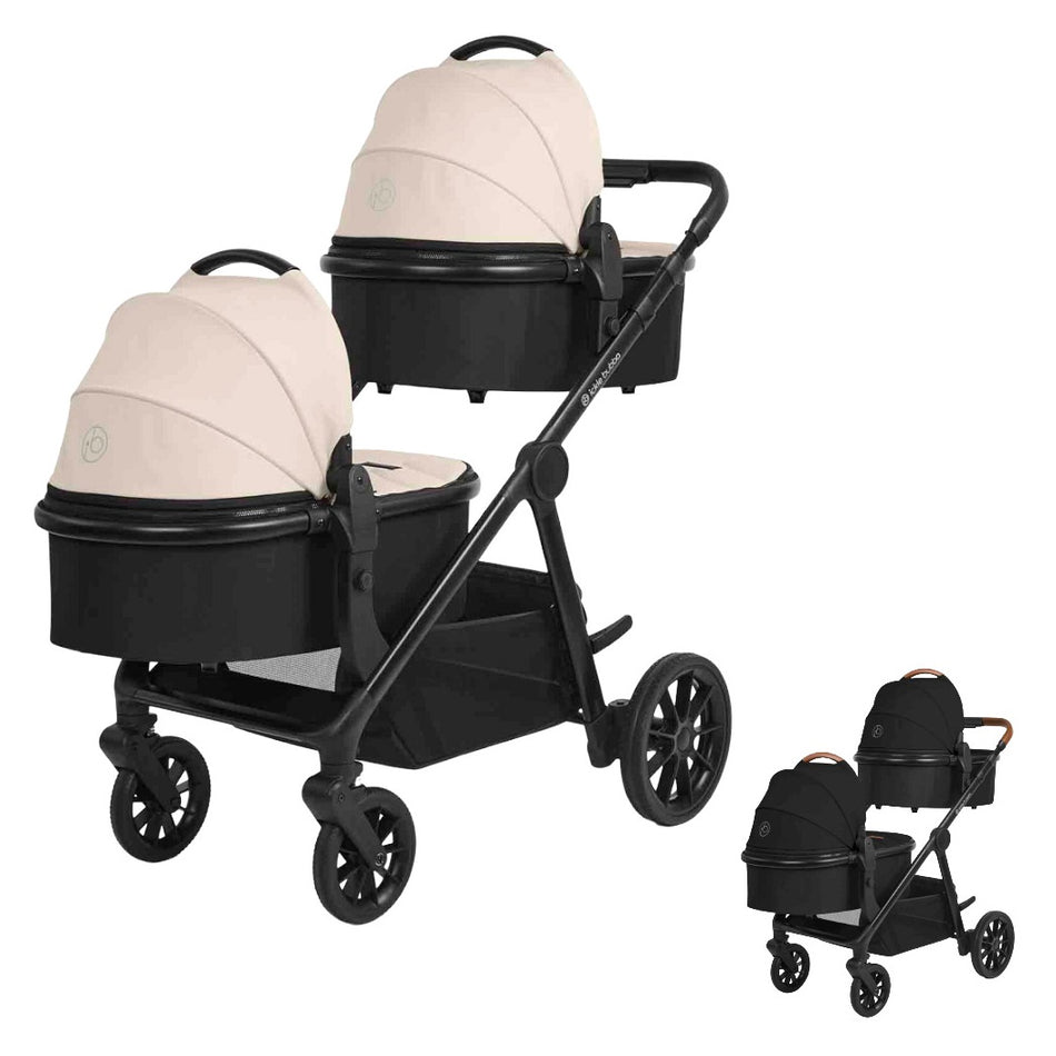 Ickle Bubba VIRGO Twin Travel System with i-Size Cirrus Car Seats & ISOFIX Bases - 18 Piece - Stone and Black