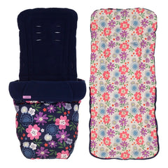 Cosatto Footmuff - Dalloway - showing the footmuff and its patterned reverse which can be used as a seat liner