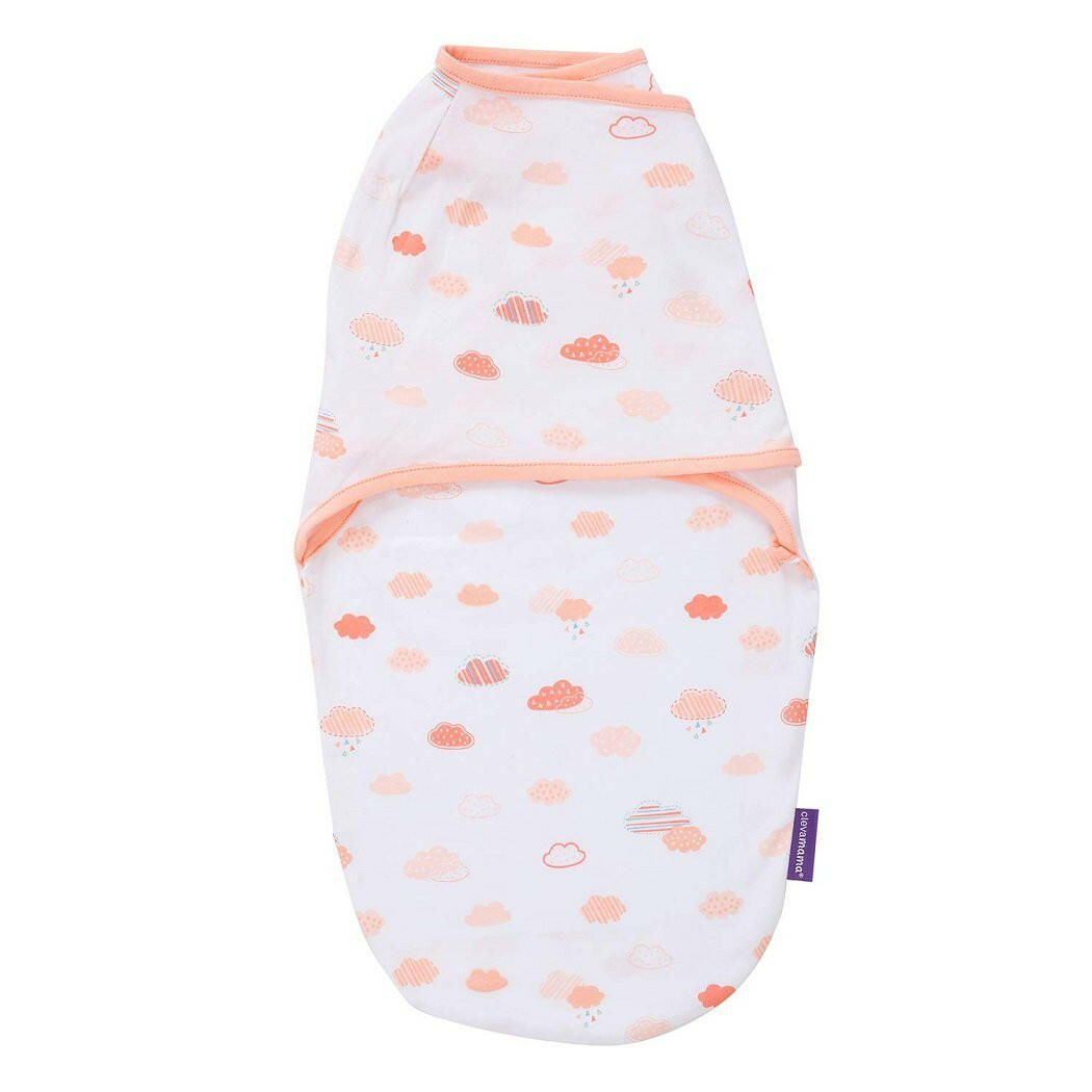 Clevamama Baby Swaddle to Sleep Wrap (Coral Clouds)