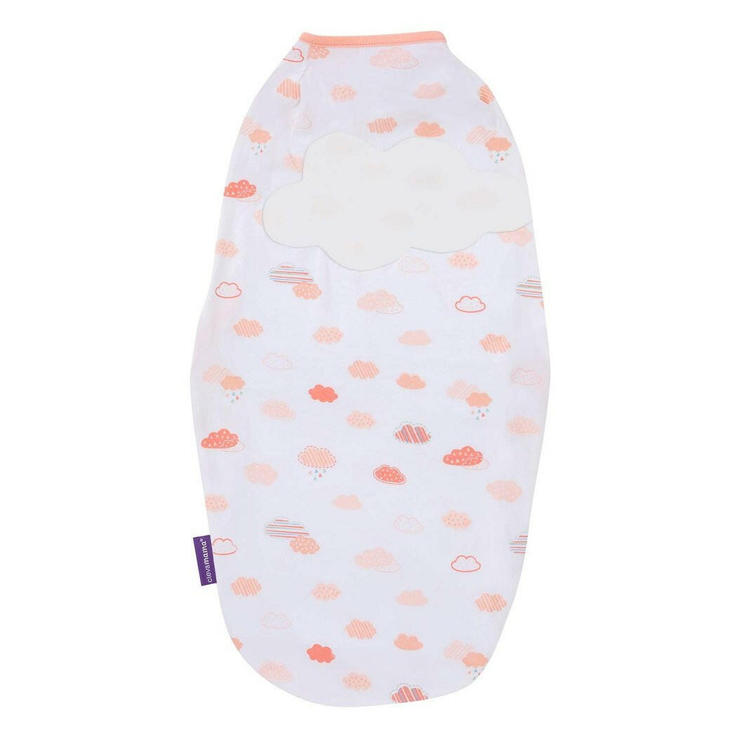 Clevamama Baby Swaddle to Sleep Wrap (Coral Clouds) - showing the reverse side