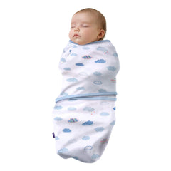Clevamama Baby Swaddle to Sleep Wrap (Blue Clouds) - lifestyle image