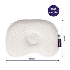 ClevaMama ClevaFoam Supporting Infant Pillow - overhead view, shown here with dimensions