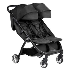 Baby Jogger City Tour 2 - Double (Pitch Black) - quarter view, shown here with leg rests raised