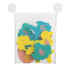 ClevaMama Baby Bath Foam Toys (Multi-Coloured) - showing the shapes inside the tidy bag and its suction cups