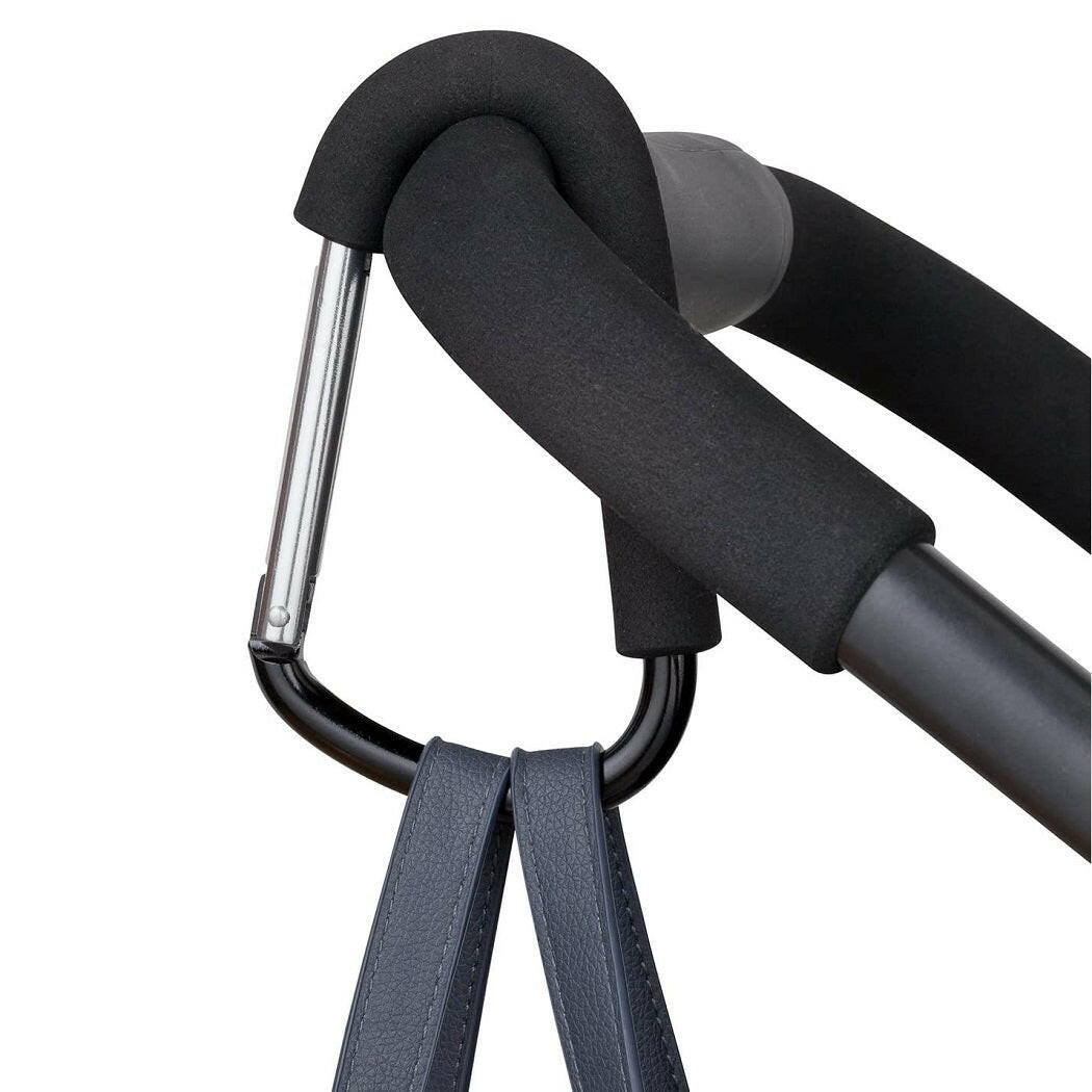 ClevaMama ClevaHooks - Pack of 2 (Extra Large & Regular) - showing the extra large hook attached to a stroller