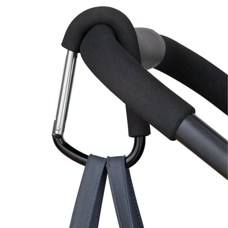ClevaMama ClevaHooks - Pack of 2 (Extra Large & Regular) - showing the extra large hook attached to a stroller
