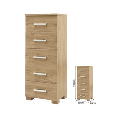 BabyStyle Bordeaux Tall Boy Drawers (Oak) - shown here with dimensions