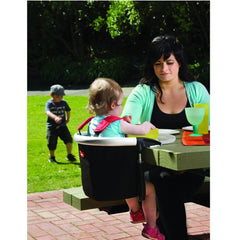 Phil & Teds Lobster v2Portable High Chair - lifestyle image, shown outside attached to a picnic table
