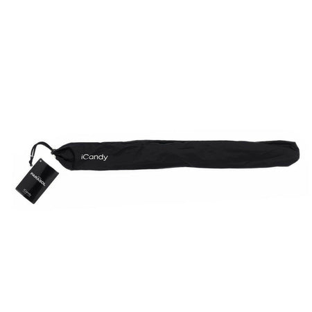 iCandy Universal Sun Parasol (Black) - side view, showing the parasol folded and stored within its carry bag