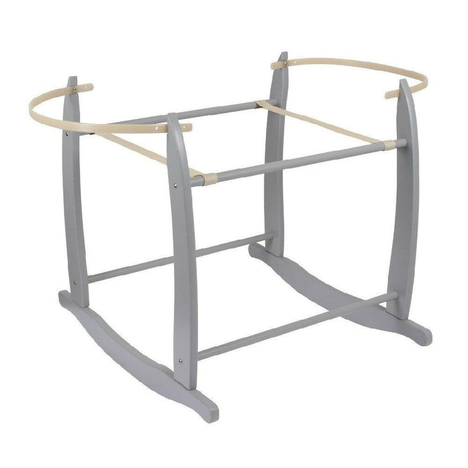 Clair de Lune 6-Piece Waffle Moses Basket Starter Set (White/Grey) - showing grey rocking stand