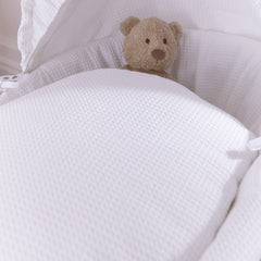 Clair de Lune 6-Piece Waffle Moses Basket Starter Set - showing white waffle bedding (teddy not included)