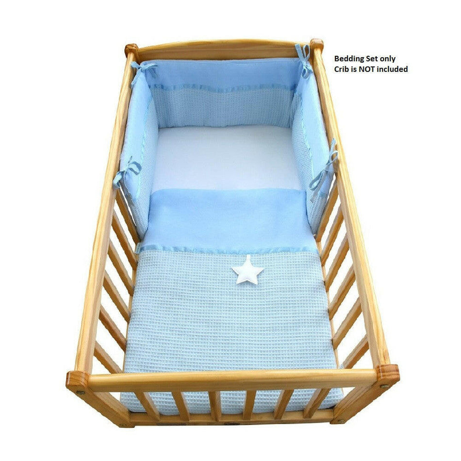 lair De Lune Waffle Star Crib Set (Blue) - shown in use on a crib (crib is not included)