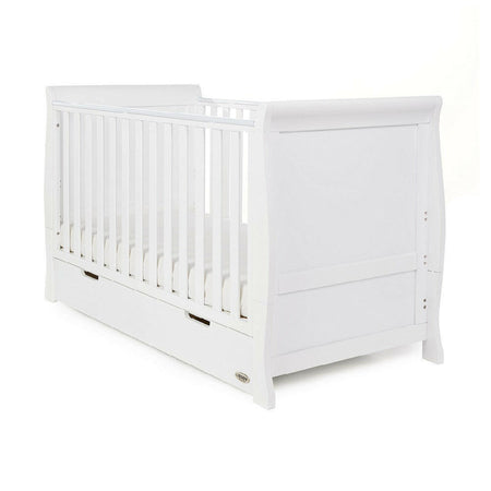 Obaby Stamford Sleigh Cot Bed with Drawer (White) - shown as a cot with a mattress (not included)