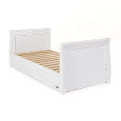 Obaby Stamford Sleigh Cot Bed with Drawer (White) - shown as junior bed