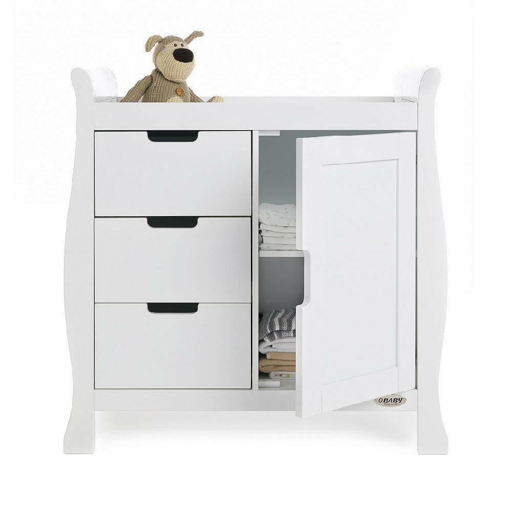 Obaby Stamford Sleigh Changing Unit (White) - showing internal storage (toys and accessories not included)