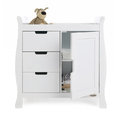 Obaby Stamford Sleigh Changing Unit (White) - showing internal storage (toys and accessories not included)