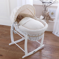 Clair de Lune Deluxe Moses Basket Rocking Stand (White) - lifestyle image (stand only, moses basket and bedding not included)