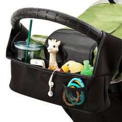 Baby Jogger Universal Parent Console (Black) - shown attached to stroller (accessories and toys not included)