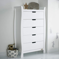 Obaby Stamford Sleigh Tall Chest of Drawers (White) - lifestyle image
