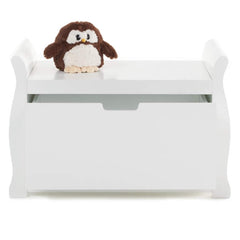 Obaby Stamford Sleigh Toy Box (White) - shown here with the drawer slightly open (cuddly toy not included)