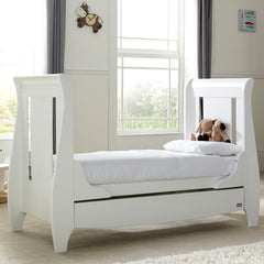 Tutti Bambini Lucas Cot Bed (White) - lifestyle image, shown here as the junior bed