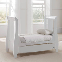 Tutti Bambini Katie Space Saver Sleigh Cot Bed (White) - lifestyle image, showing the junior bed