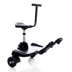 Bumprider Stroller Board (Black) - Sit or Stand - quarter view, shown with the seat attachment