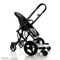 Bumprider Stroller Board (Black) - Sit or Stand - quarter view, shown attached to a pushchair without the seat attachment (pushchair NOT included)
