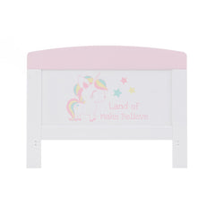 Obaby Grace Inspire Cot Bed (Unicorn) - front view, showing the end panel for the toddler/junior bed