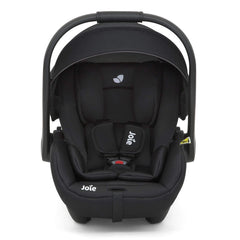 Joie i-Level Group 0+ i-Size Infant Car Seat & ISOFIX Base (Coal) - front view, showing the seat`s safety harness and insert
