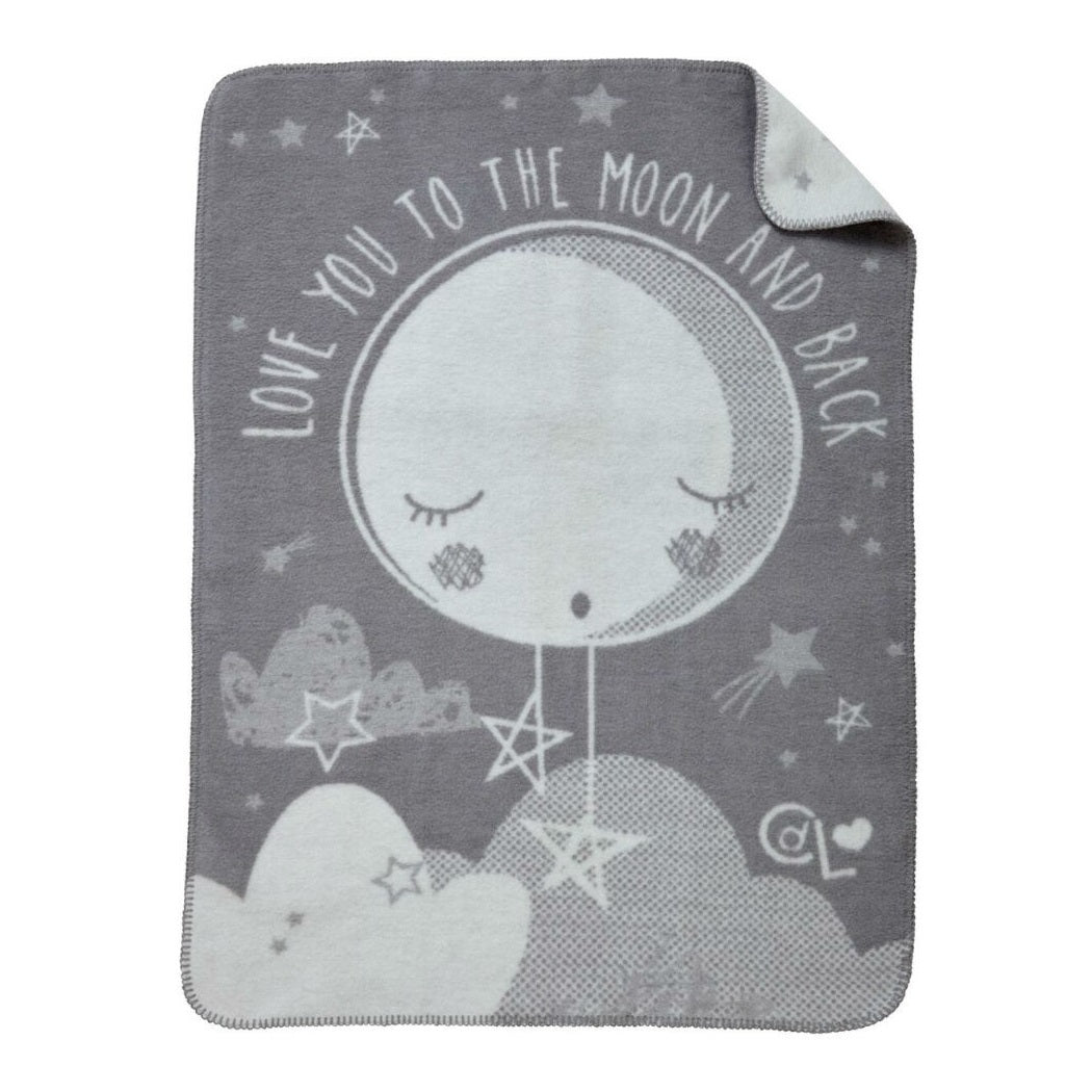 Clair de Lune Over The Moon Fleece Blanket (Grey)