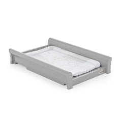 Obaby Stamford Sleigh Cot Top Changer (Warm Grey) - shown here with a changing mat (mat not included, available separately)