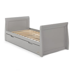Obaby Stamford Classic Sleigh 2 Piece Room Set (Warm Grey) - quarter view, shown here as the junior bed