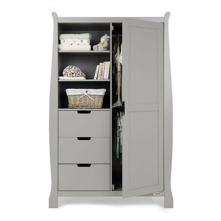 Obaby Stamford Double Wardrobe (Warm Grey) - front view, showing the two internal hanging rails (bedding and clothes not included)