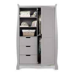 Obaby Stamford Double Wardrobe (Warm Grey) - front view, showing the two internal hanging rails (bedding and clothes not included)