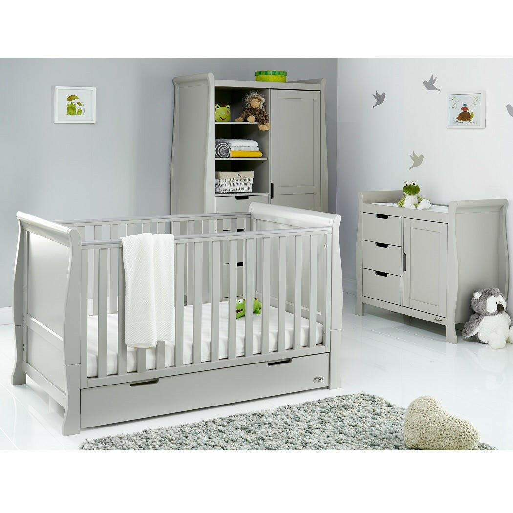Obaby Stamford Classic Sleigh 3 Piece Room Set (Warm Grey) - lifestyle image