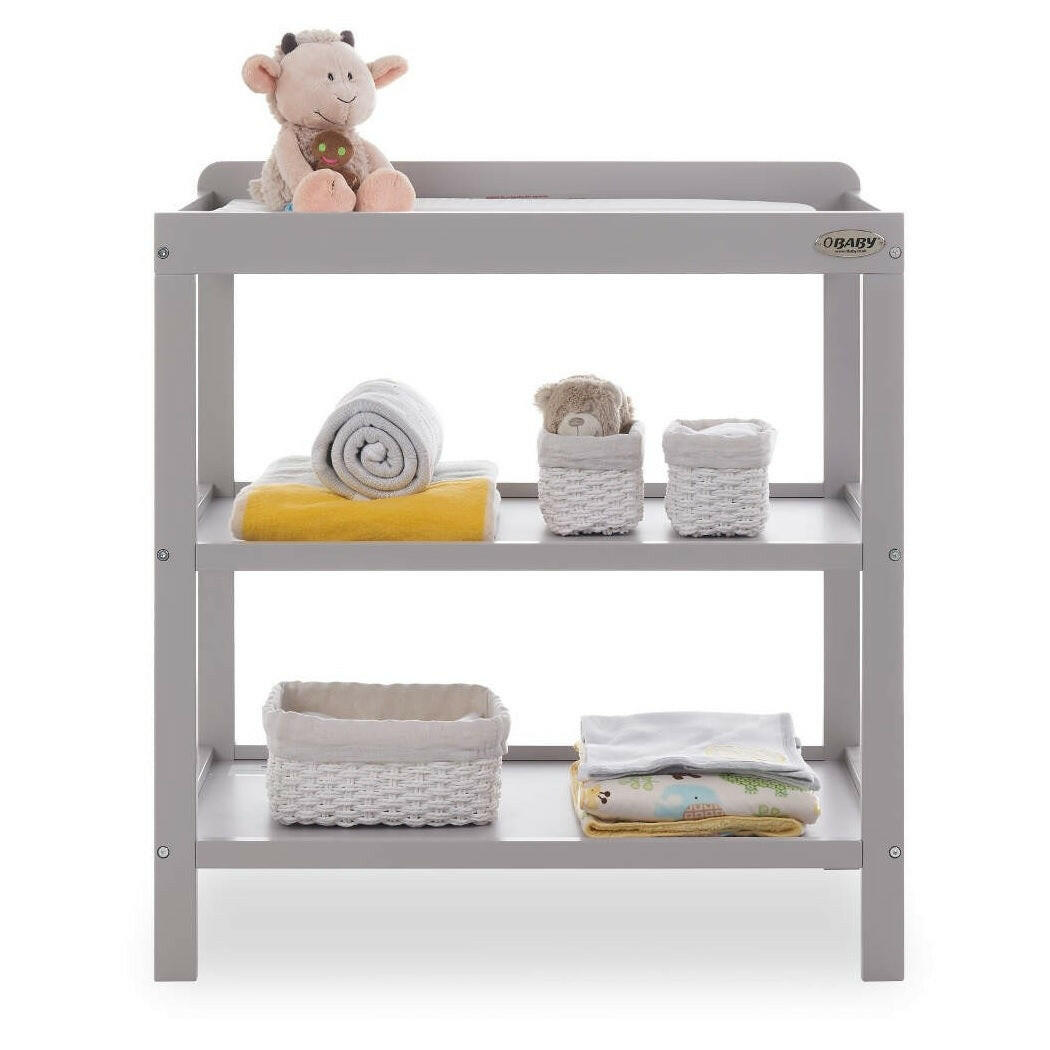 Obaby Open Changing Unit (Warm Grey) - front view, shown here with toys and accessories (not included)
