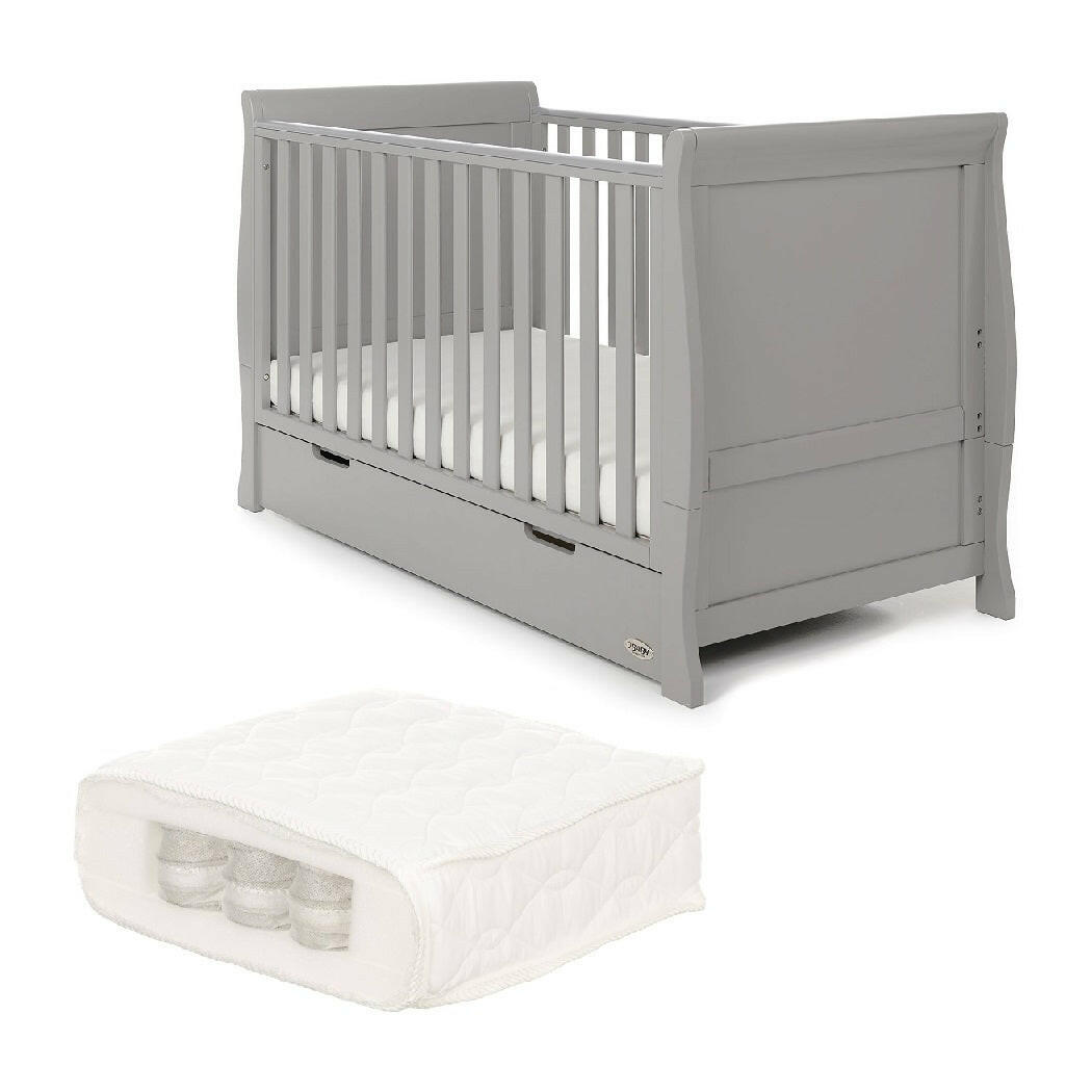 Obaby Stamford Sleigh Cot Bed with POCKET SPRUNG Mattress (Warm Grey)