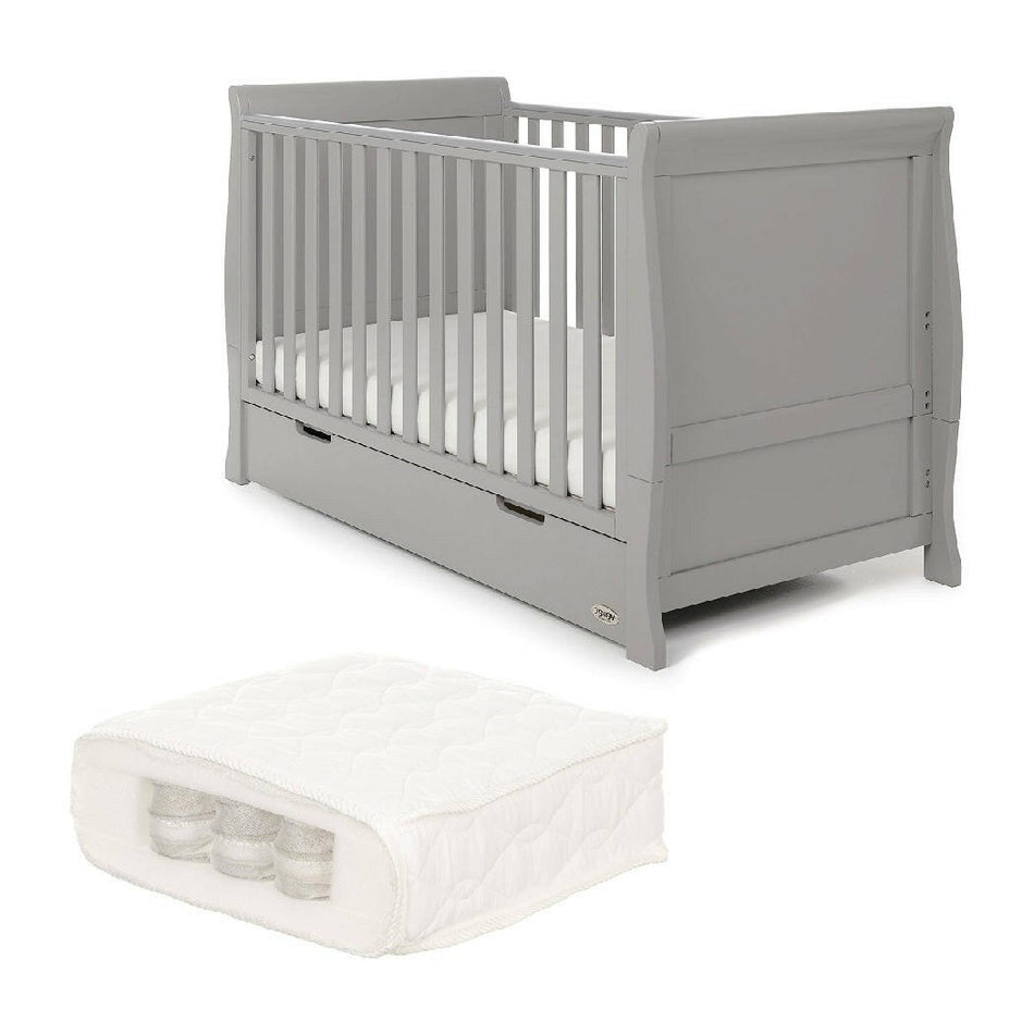 Obaby Stamford Sleigh Cot Bed with POCKET SPRUNG Mattress (Warm Grey)