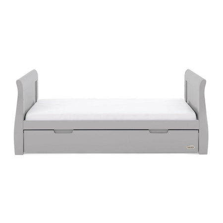 Obaby Stamford Sleigh Cot Bed (Warm Grey) - side view, showing the junior bed with mattress