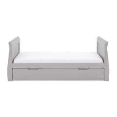 Obaby Stamford Sleigh Cot Bed (Warm Grey) - side view, showing the junior bed with mattress