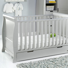 Obaby Stamford Sleigh Cot Bed with Drawer (Warm Grey) - lifestyle image