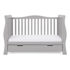 Obaby Stamford Luxe Sleigh Cot Bed (Warm Grey) - side view, shown here as the sofa/day bed
