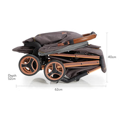 Cosatto Woosh XL Stroller (Mister Fox) - side view, shown folded with dimensions
