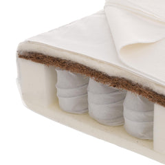 Obaby Moisture Management Dual Core Coir/Pocket Sprung Cot Bed Mattress (140x70cm) - showing the mattress interior with the baby`s sleeping side at the top