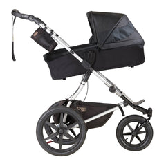 Mountain Buggy 2019 Carrycot Plus (Onyx) For Terrain - side view, shown inclined for babies with reflux
