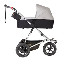 Mountain Buggy Carrycot Plus for Urban Jungle/Terrain - Silver - shown fixed to chassis as a pram (pushchair chassis not included)