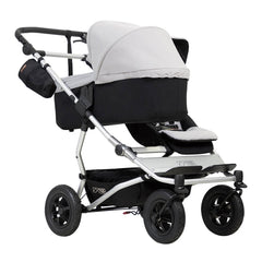 Mountain Buggy Duet v3.2 Carrycot Plus 2018+ (Silver) - quarter view, showing the Duet with a carrycot and seat unit (Duet not included, available separately)