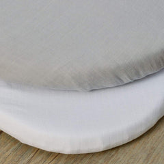 Clair De Lune Muslin Fitted Sheets for Moses Baskets - Pack of 2 (White/Grey) - shown here fitted to mattresses
