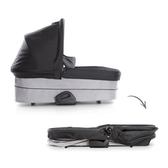 Hauck Saturn Carrycot (Caviar/Stone) - side view, showing the carrycot both folded and unfolded